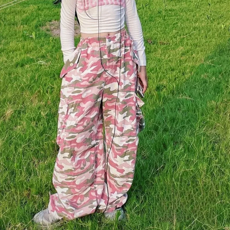 

Spring Girls' Jazz Dance Performance Costume Pink Camo Cargo Pants with Stretch Fabric Kids' Stage Outfit for Dance Team Shows