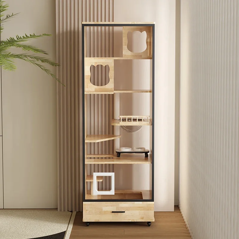 Small Apartment Cat Cage Drawer Integrated Cat Villa  Non-Occupied Villa Glass Panoramic Cat Cabinet