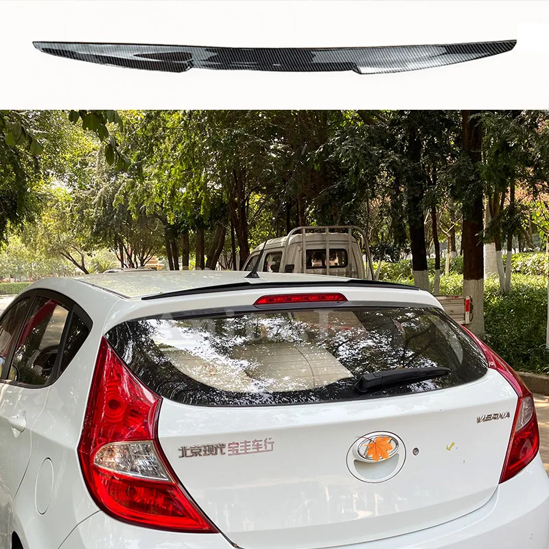 For Hyundai VERNA Hatchback Roof Spoiler PU Plastic Carbon Fiber Look Black Rear Wing Body Kit Accessories Styling