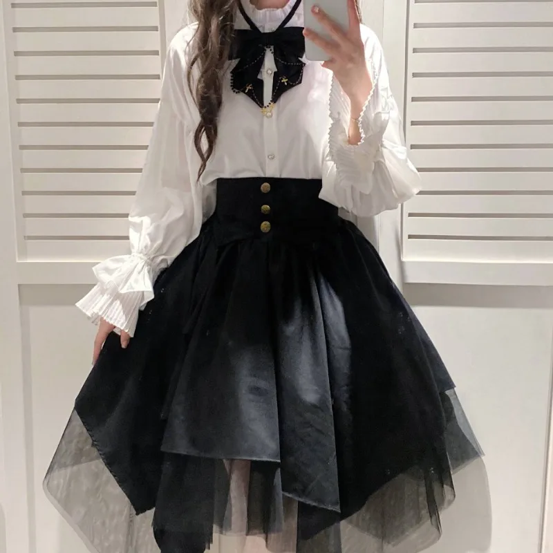 

2025 Japanese and Korean Lolita Gothic Shirt Skirts Vintage Kawaii Irregular Cosplay Costumes Girdling Skirt Street Goddess Suit