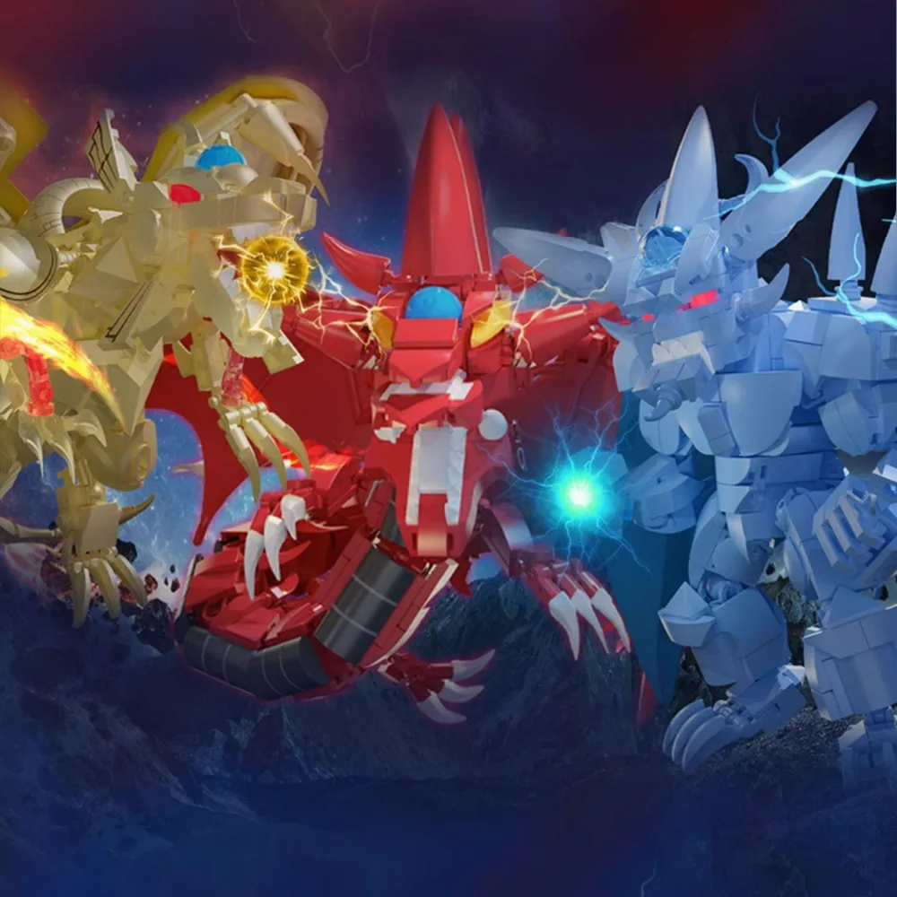 Japan Duel Game Anime God Card Monsters Build Brick Obelisk Tormentor Slifer Sky Winged Dragon of Ra Block Model Toy With Light