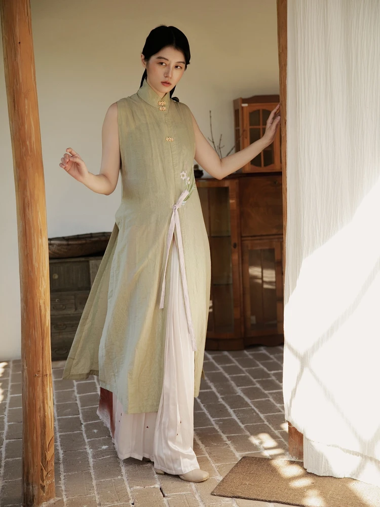 

Uzhong оригинальный весенне-летний Hanfu Ming Dynas Sle с длинным вертикальным воротником и пуговицами спереди, китайский традиционный C...