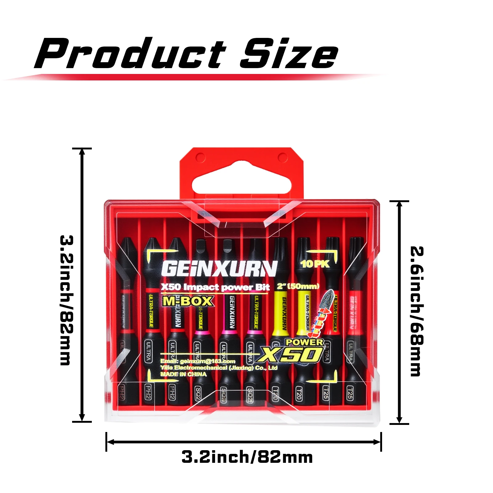 Geinxurn T7-T40 Impact Tough Magnetic Screwdriver Bit Set, PH2/SQ2 Power Bits, S2 Alloy Steel Bits with Storage M-Box