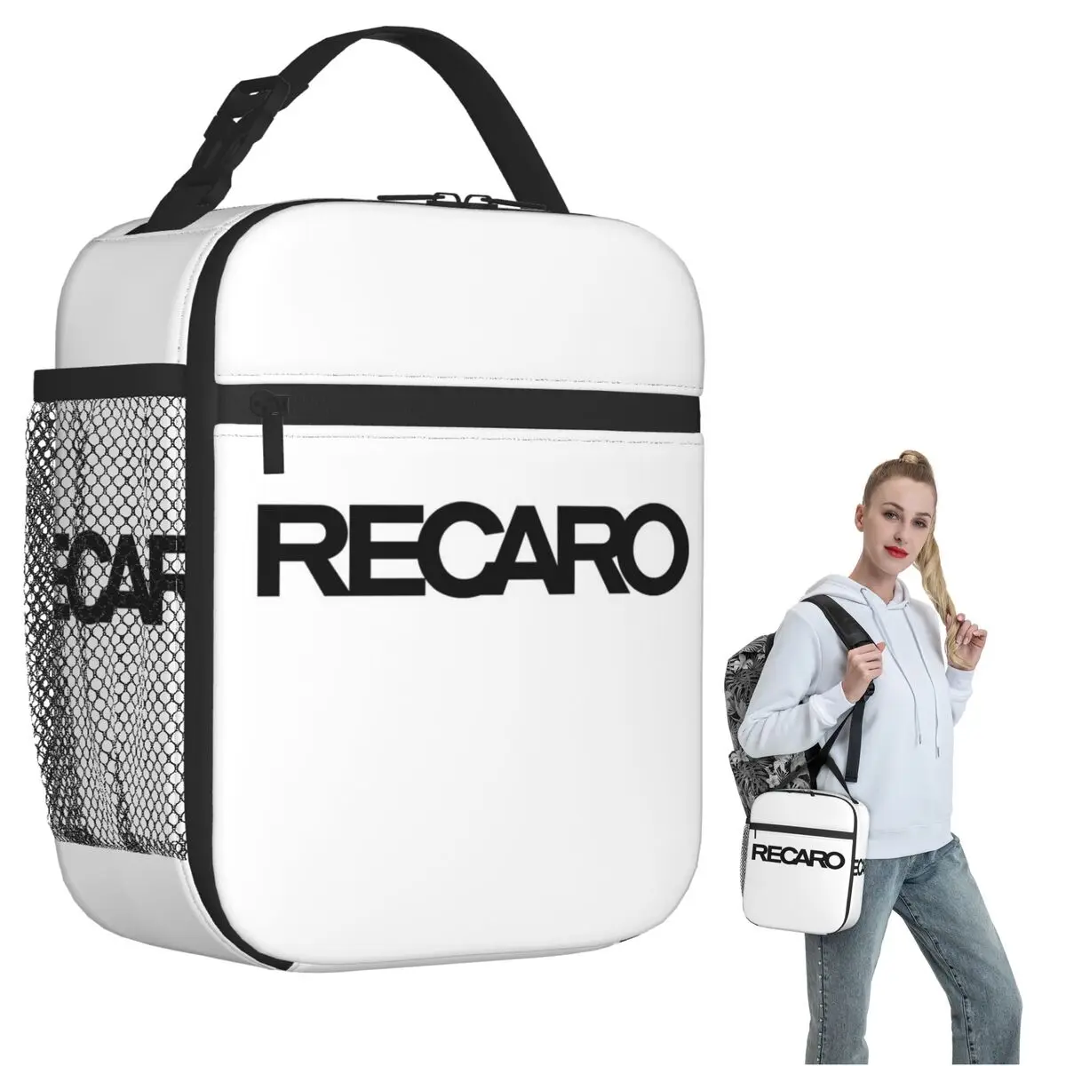 Recaro Houndstooth Logo Insulated Lunch Bag for Women Children Portable Food Boxes Thermal Lunch Box Tote