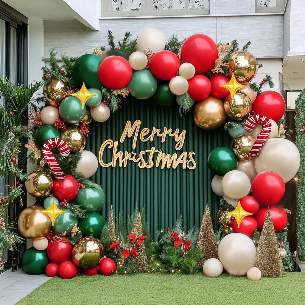 مجموعة قوس بالونات لحفلات عيد الميلاد مكونة من 113 قطعة، بالونات قصب عيد الميلاد مع بالونات لاتكس بيضاء لؤلؤية حمراء وأخضر وأحمر، مثالية لتزيين حفلات عيد الميلاد والديكور الداخلي #3