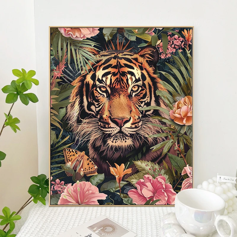Painting By Numbers Tiger and Beautiful Flower  Acrylic Paint Canvas Dropshipping Portrait Family Children Photo Christmas gifts