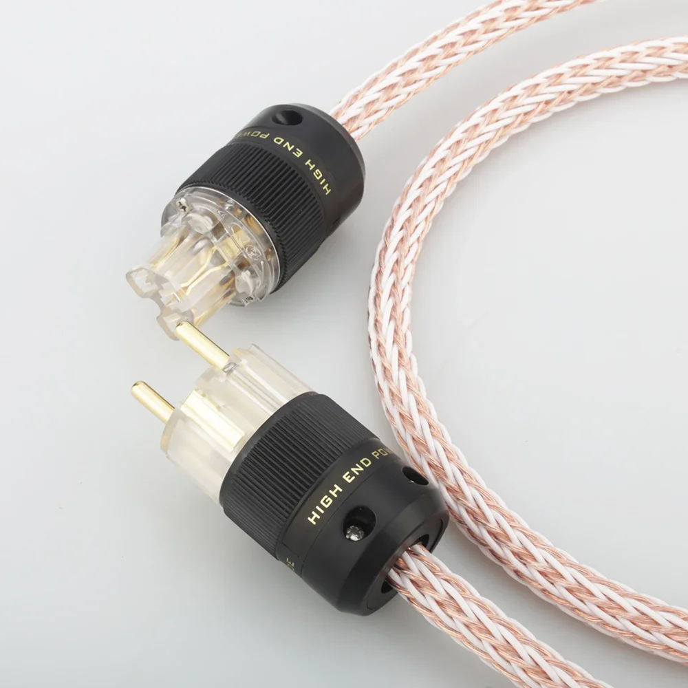 

12TC Schuko Mains Power Cable EU Schuko Power Cord Extension AC Power Cable HIFI 24K Gold Plated EU plug