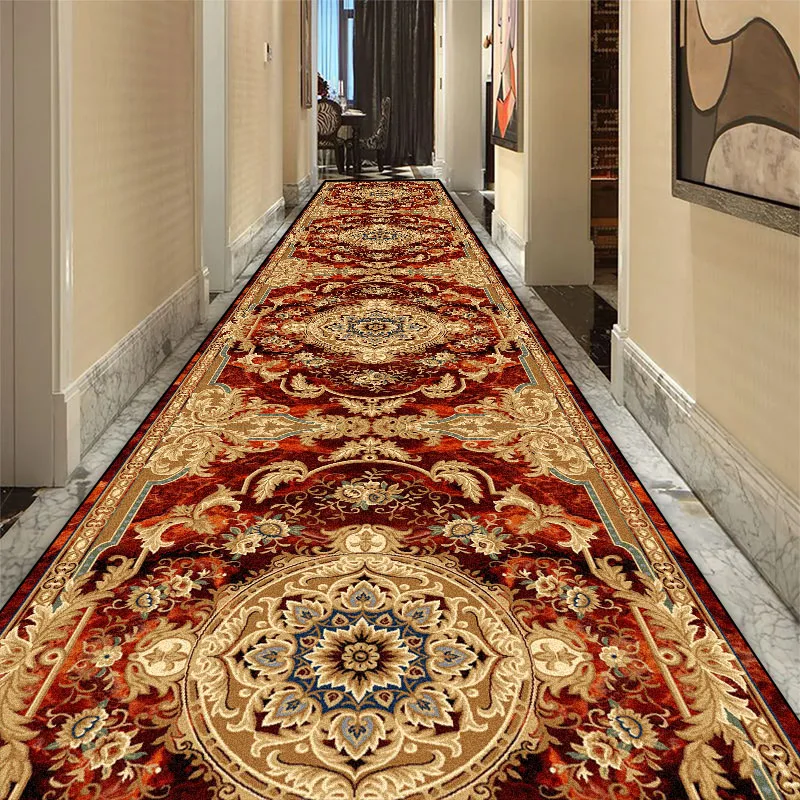European Luxury Long Corridor Carpet Living Room Decoration High-end Hallway Rug Hotel Aisle Non-slip Floor Mat Customizable