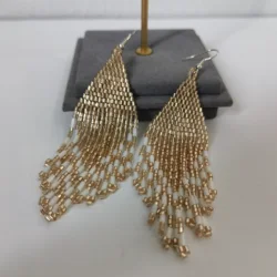 1pair Color Block Beaded Tassel Drop Earrings
