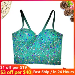 Elegant Beading Sequin Tank Top Women Stage Party Shaper Camis Bra Shirt Woman Clothes Punk Corset Ladies Crop Tops y2k Blusa