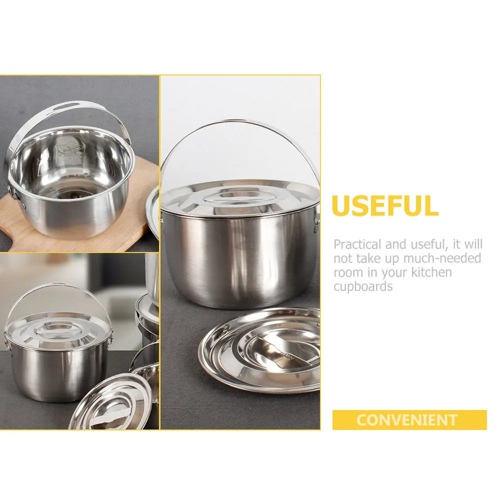 

Storage Basin Metal Oil Basin with Handle Sturdy Kitchen Stainless Steel Mixing Bowl Lidded Container Multi-Use Food Holder