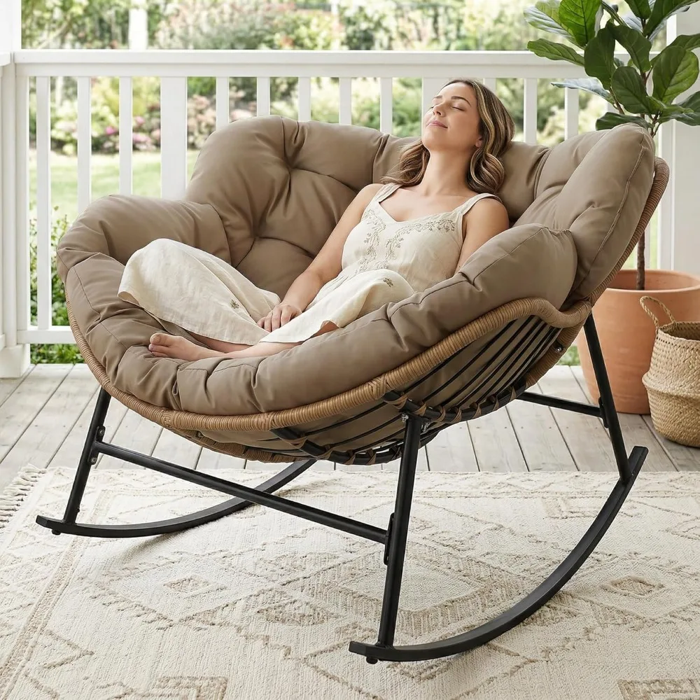 Outdoor Oversized Egg Rocking Chair with Large Size and Thick Cushion for Patio and Garden