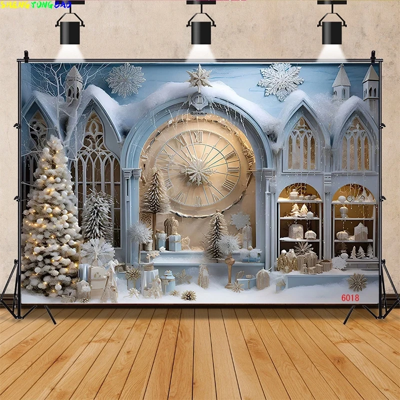 

Vinyl Custom Christmas Day Candy Family Portrait Photography Backdrop Wooden Door Snowman Cinema New Year Background Prop WW-09