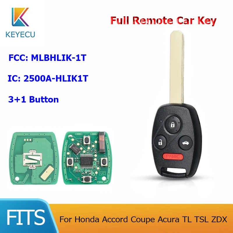 

KEYECU 4 Buttons for Honda Accord Coupe and Acura TL TSL ZDX, FCC ID: MLBHLIK-1T Replacement Remote Control Car Key Fob