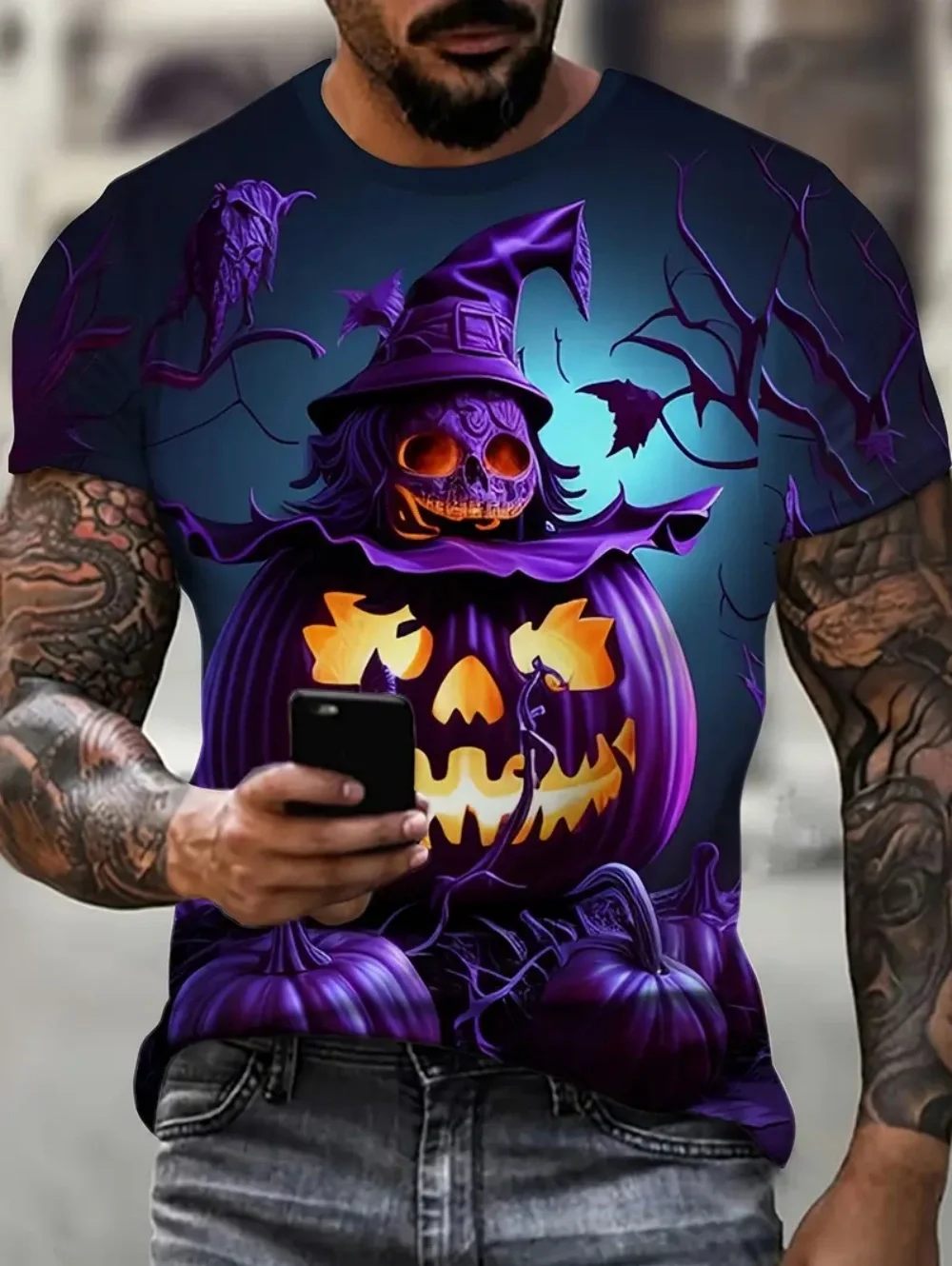 Halloween Dress Up Men's T-Shirts Hip Hop Trend Harajuku y2k Clothes Horror Pumpkin Pattern Short Sleeve Tops Fashion Loose Tees