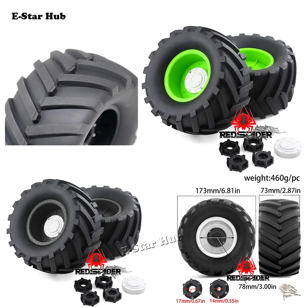 

2Pcs 173mm 1/8 Truck Buggy Wheels Tires Truck Tyres 14mm 17mm Hex for Trx4 HIMOTO HSP HPI Mk2 Axial Kyosho Tamiya Hpi