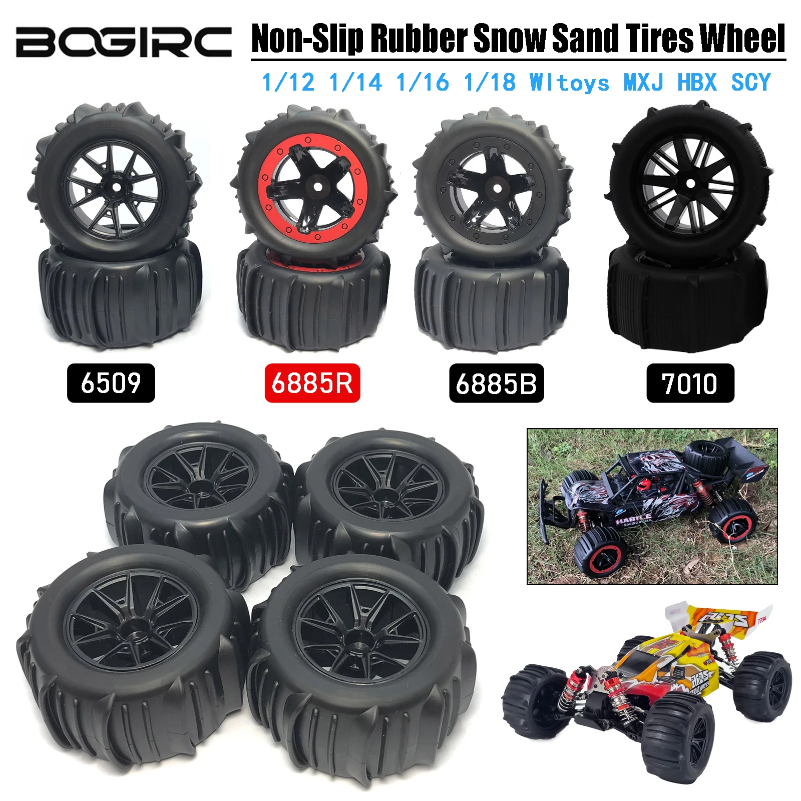 

4PCS 84mm/81mm Slip Rubber Snow Sand Tires Tyre Wheel 12mm HEX for 1/12 1/14 1/16 1/18 Wltoys 144001 MXJ HBX SCY RC Off-Road Car