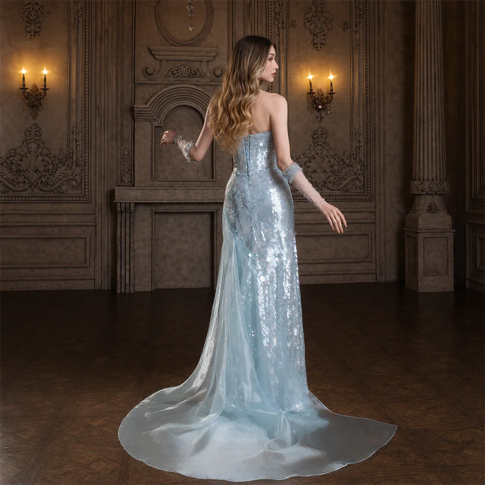 Blue Formal Evening Dress Strapless Long Prom Gown for Birthday Graduation Debutante Wedding Banquet Party Bridesmaid Dresses - view 5