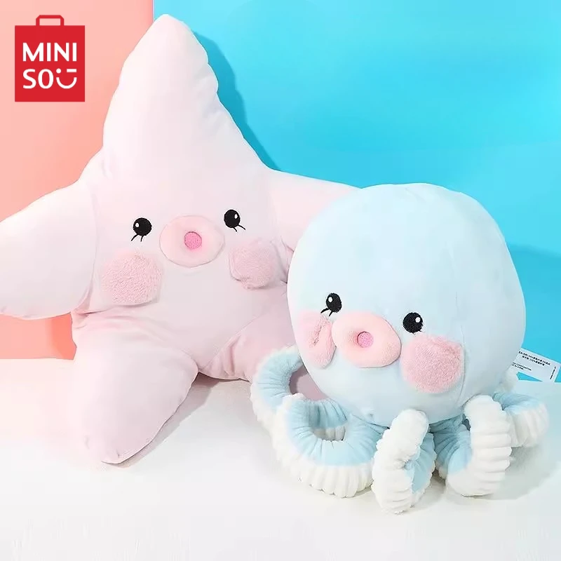 MINISO Ocean Series Doll Plush Desktop Ornament Pink Starfish Octopus Pillow Cartoon Children's Toy Model Kawaii Birthday Gift