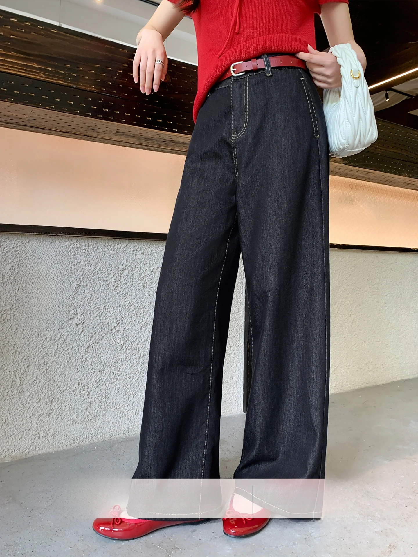 Deep Blue Vintage Denim Pants Women's High Waist Slimming Drapey Wide Leg Long Trousers Summer Collection By Daidashi-image