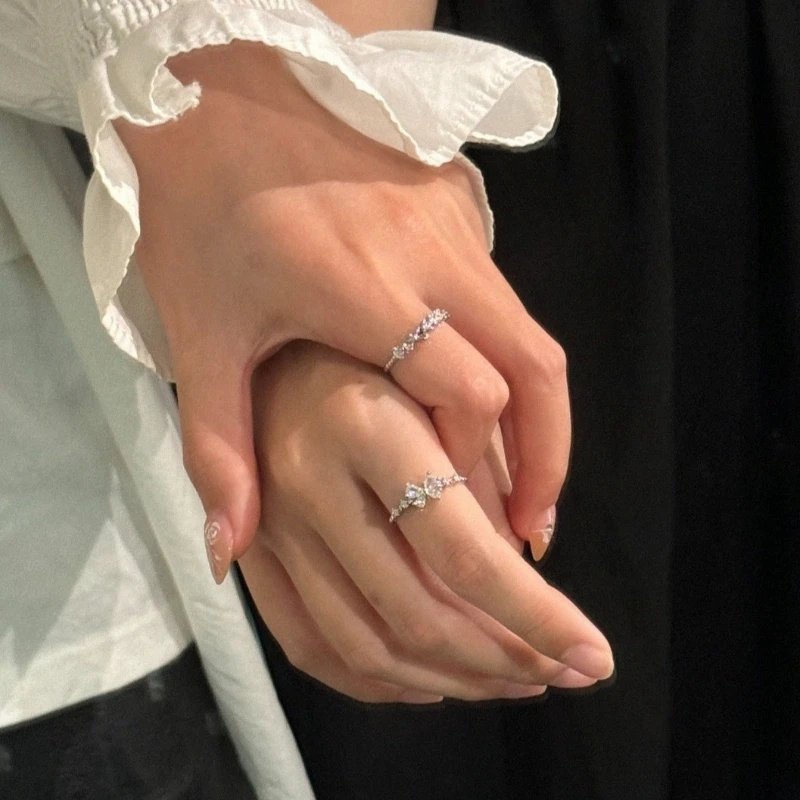 1 Pair Sweetheart Princess Bestie Minimalist Couple Rings Womens Niche Design Holiday Gift for Girlfriend Trendy Daily Wear