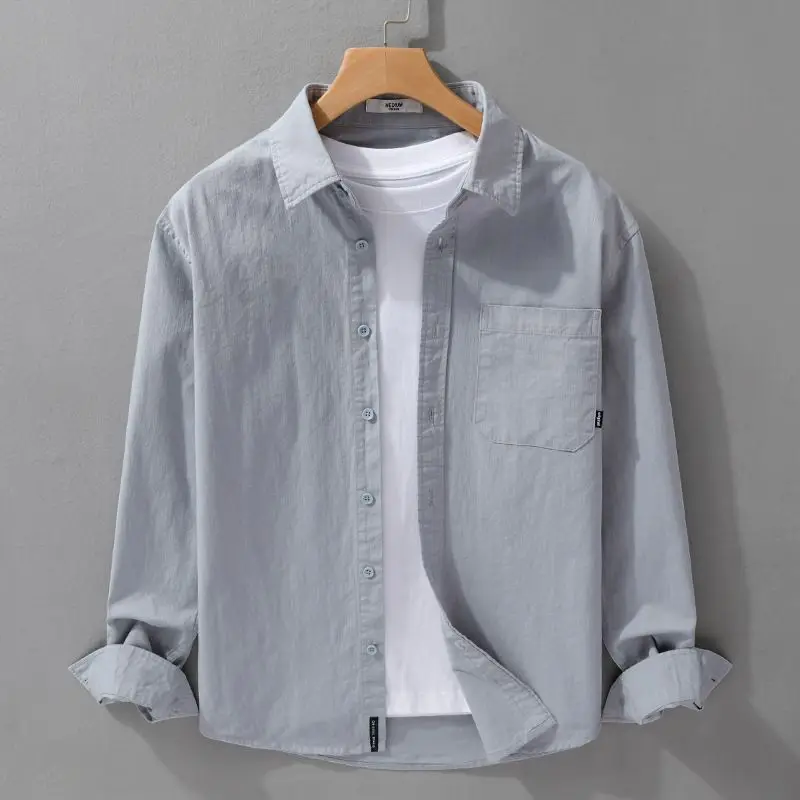 Solid Color Long-sleeved Men's Shirt Spring and Autumn New Casual Loose Shirt Jacket