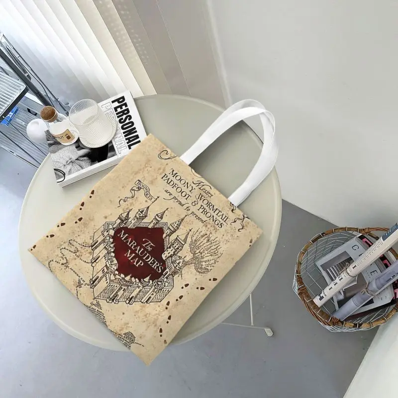 Custom Funny Printed Magic Marauders Map Tote Shopping Bags Recycling Canvas Shopper Shoulder Handbag