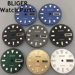 BLIGER 29mm black blue green silver gold watch dial C3 luminous dial fit NH36 movement