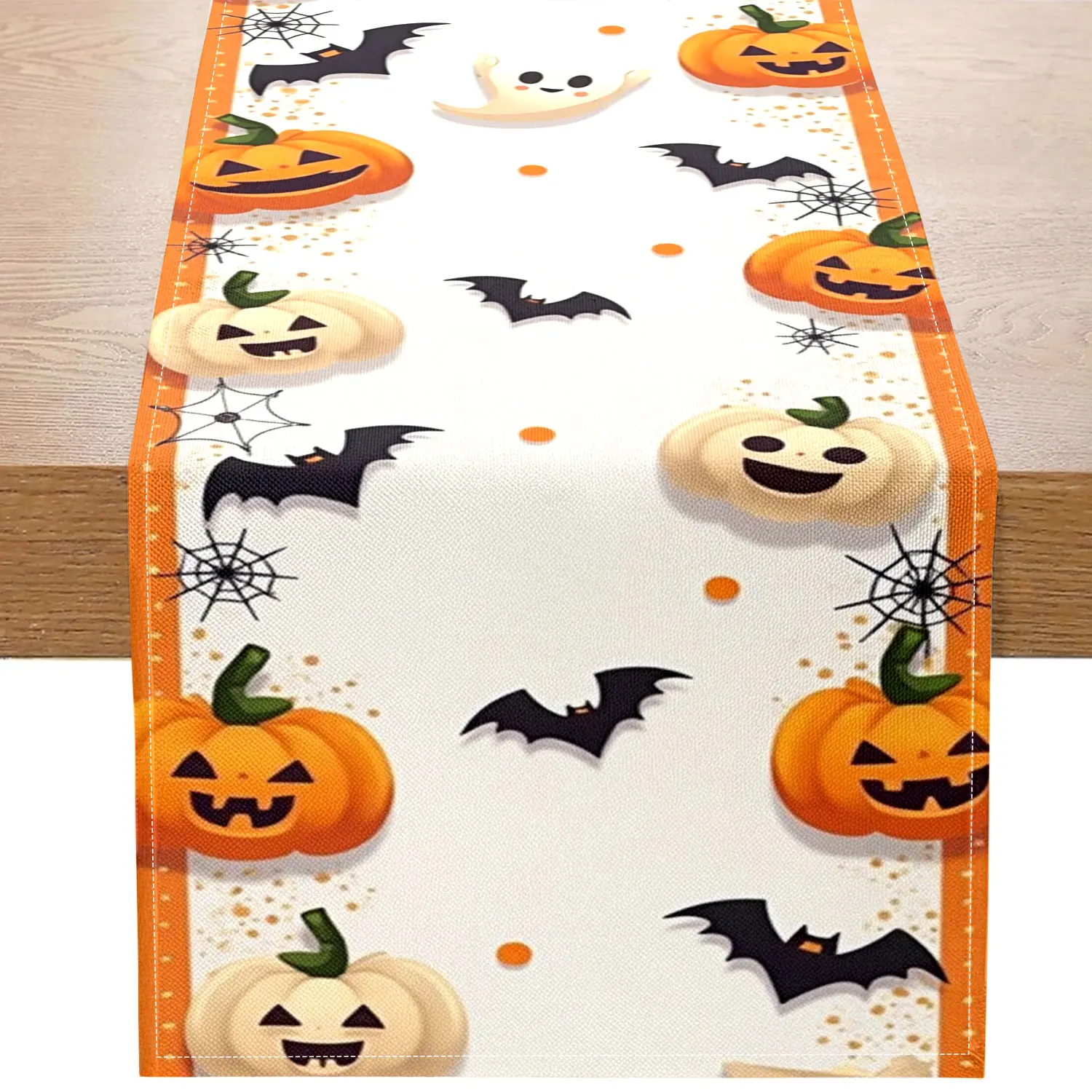 قطعة واحدة من مفرش طاولة بطابع الهالوين مع أنماط اليقطين والشبح والخفافيش، مناسبة لحفلات الهالوين وديكورات العطلات #1