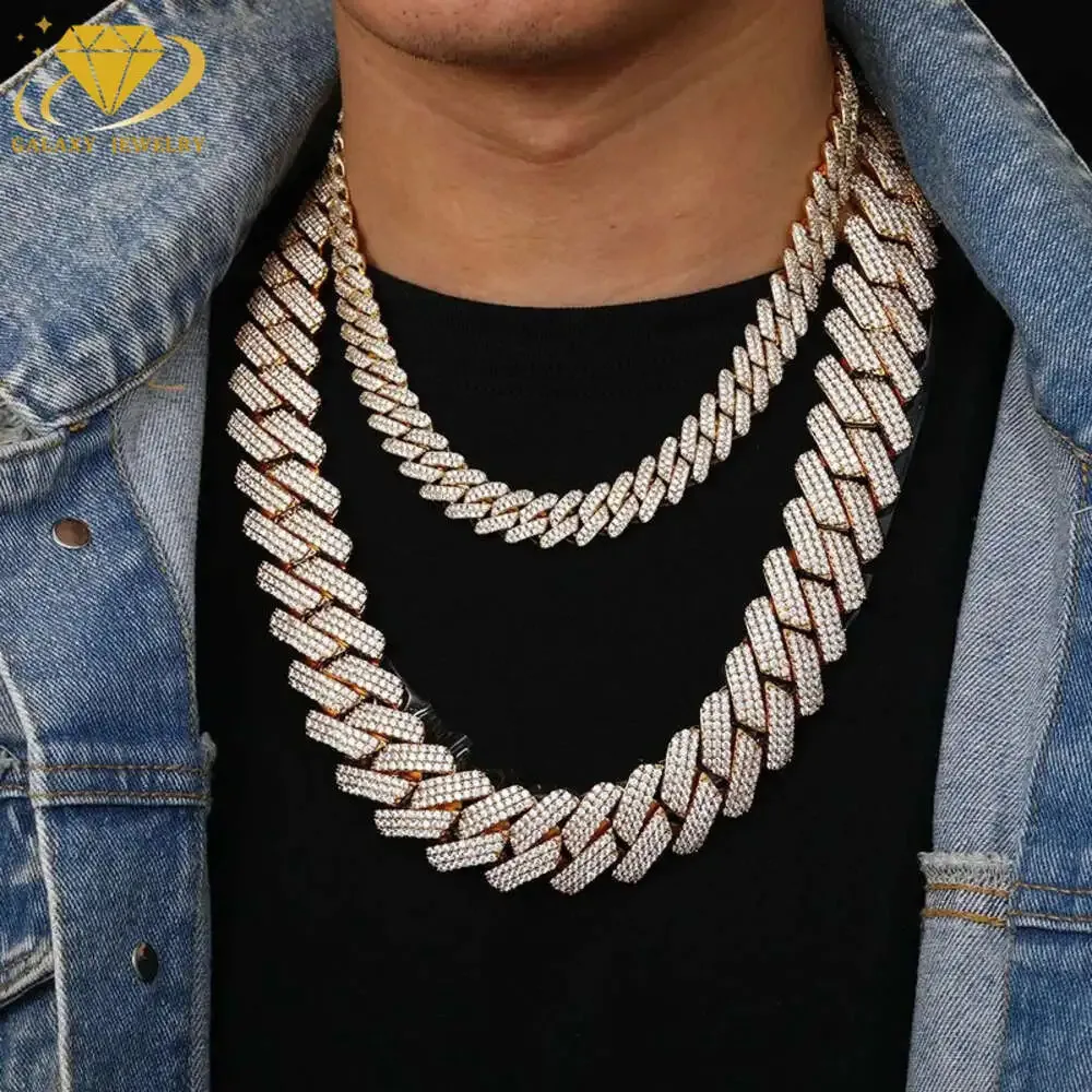 Hip Hop Men Jewelry 925 Sterling Silver 3 Rows Chunky Necklace Iced Out Heavy 20mm Moissanite Cuban Link Chain Necklace