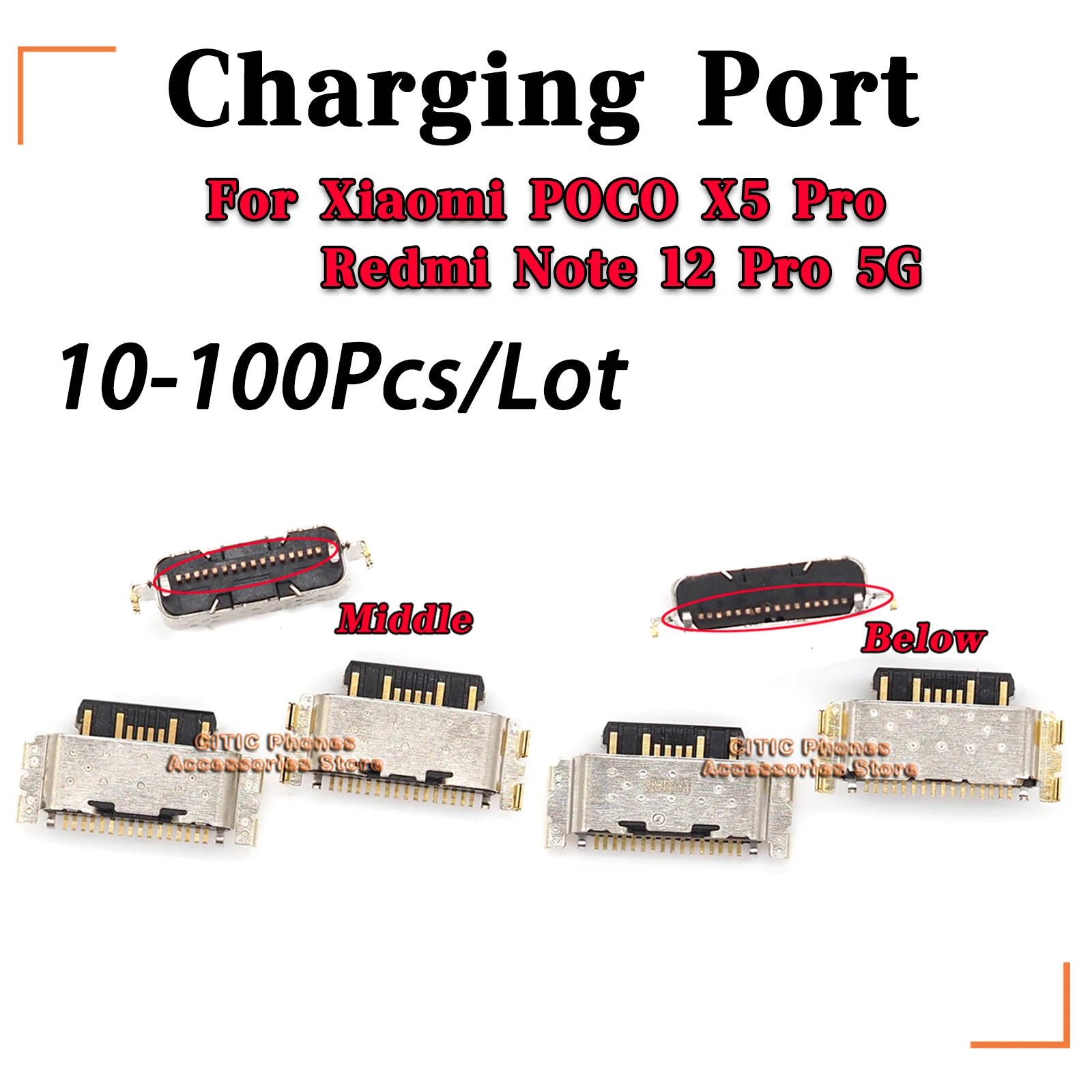 10-100 pces micro usb de carregamento porta traseira doca conector slot carregador rápido tipo-c usb para xiaomi poco x5 pro/redmi nota 12 pro 5g