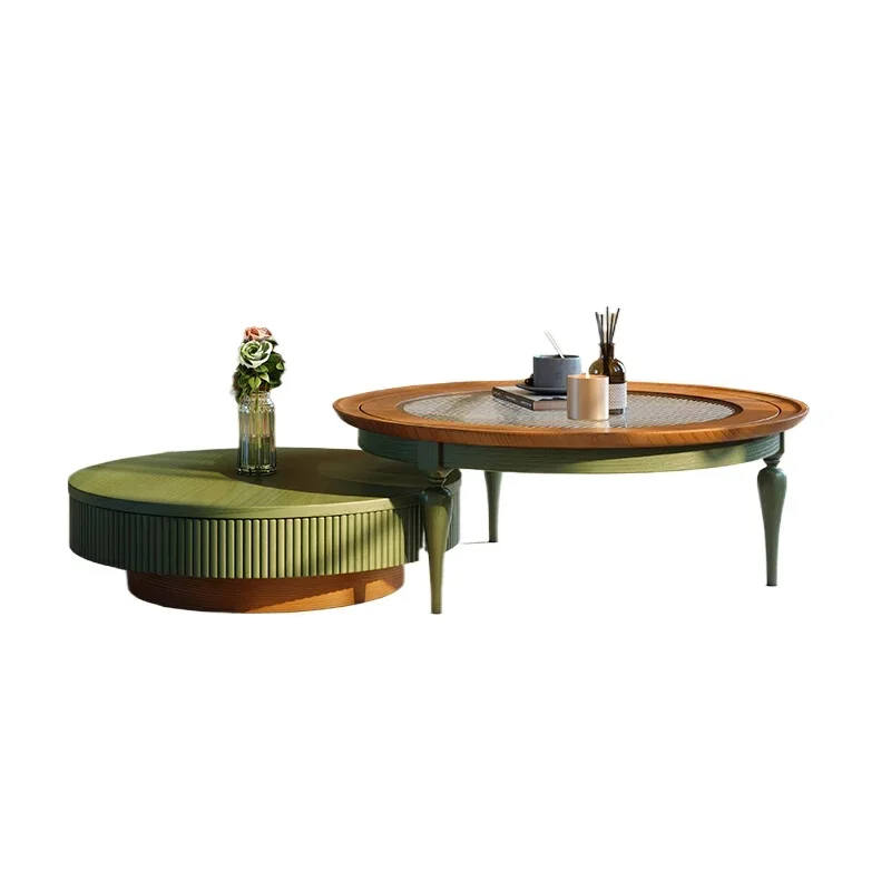 

yh Living room solid wood coffee table French retro ash wood size round combination coffee table