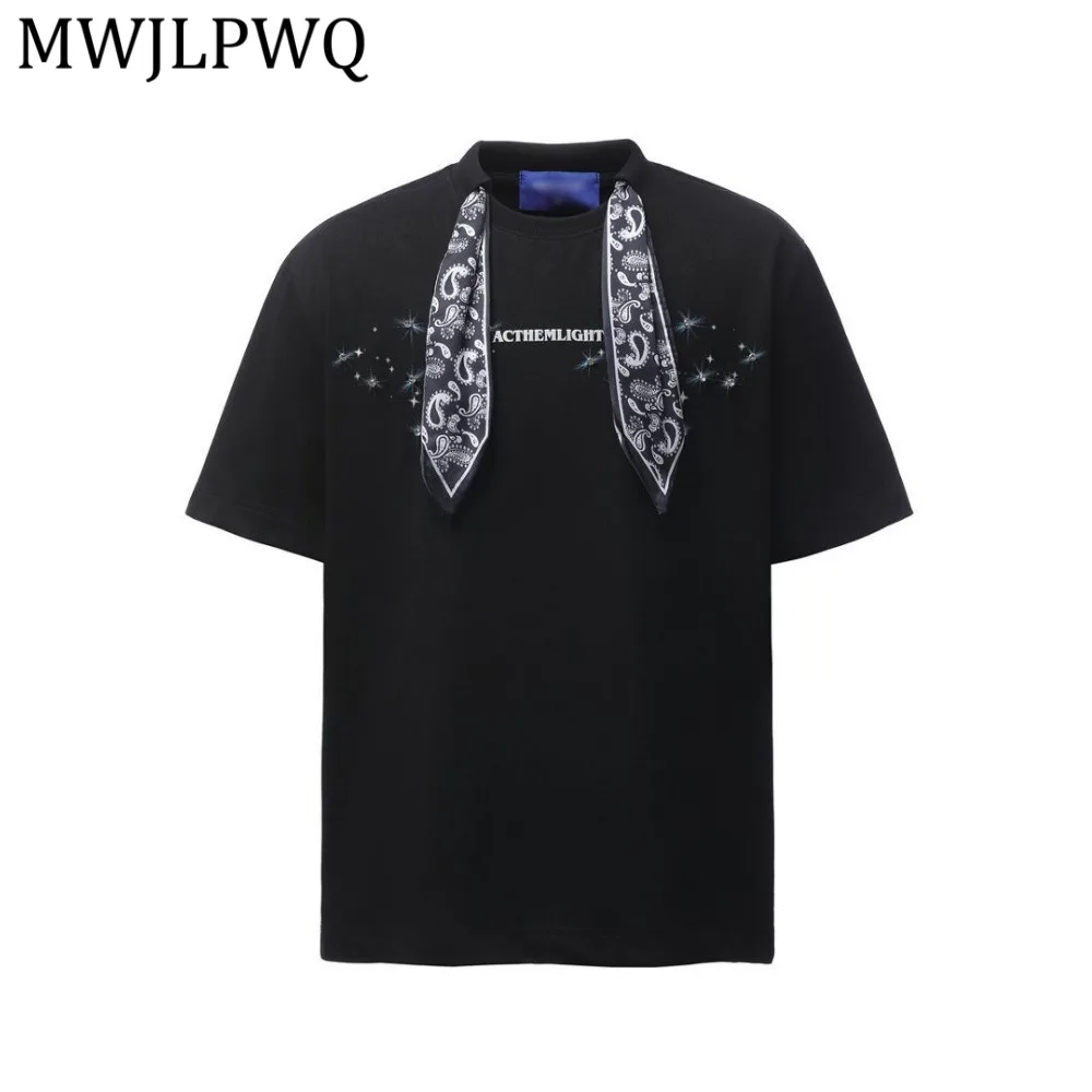 

Стильная мужская футболка с завязками на шее и коротким рукавом MWJLPWQ, летняя, трендовая модель 2026 года, с круглым вырезом, свободного кроя, повседневная, новинка 14295