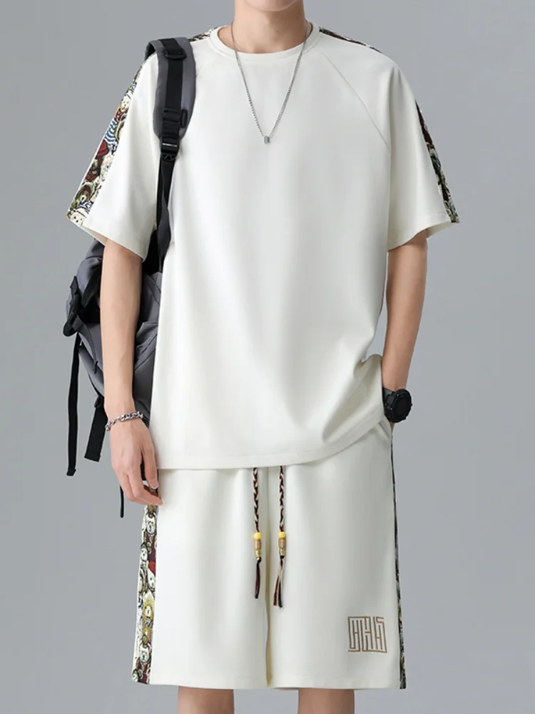 

Youth Summer ort Sve T-irt Set for Middle School Boys American Retro Design Embroidered Bear Casual Breathable Clothes