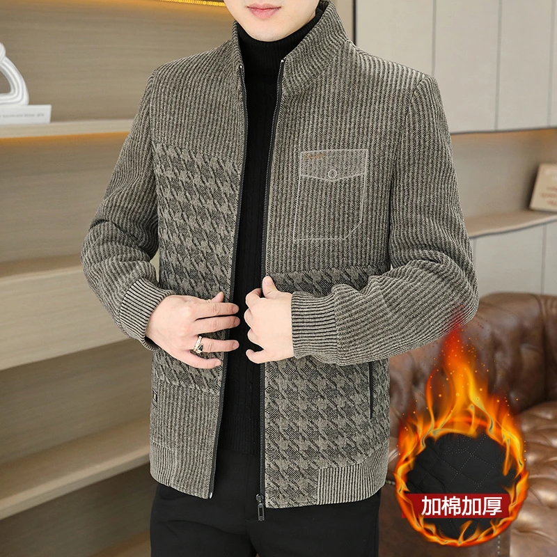 Brand Autumn Winter Patchwork Woolen Jacket Men Thickened Warm Casual Business Trench Coat Stand Collar Zipper Social Overcoat