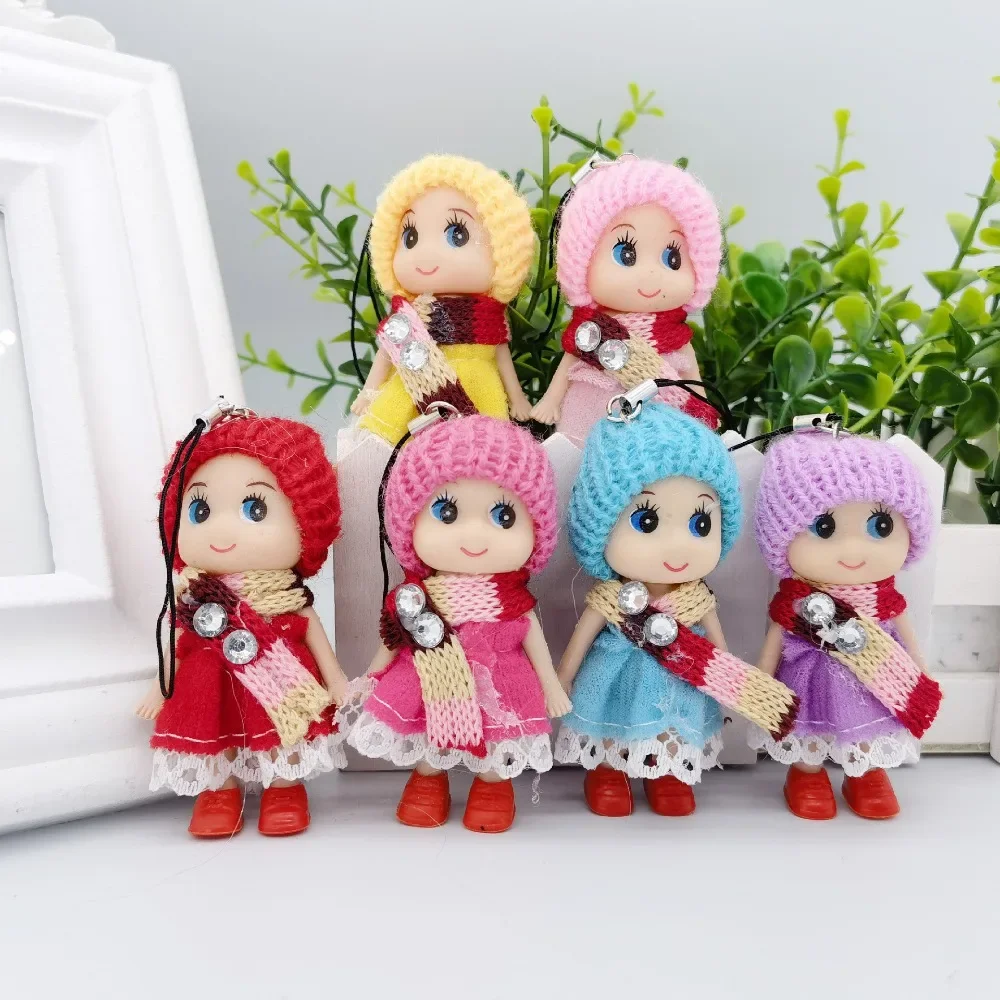 5pcs 8cm Mini Hat Girl Doll Toys Colorful Clown Mobile Phone Pendant Dolls Wedding Gift Enamel Doll Accessories poupée blythe