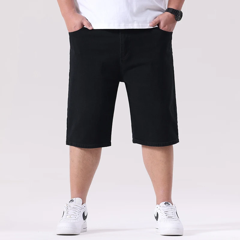

Large men's summer new shorts pure men's daily versatile pure black denim shorts loose straight leg denim shorts