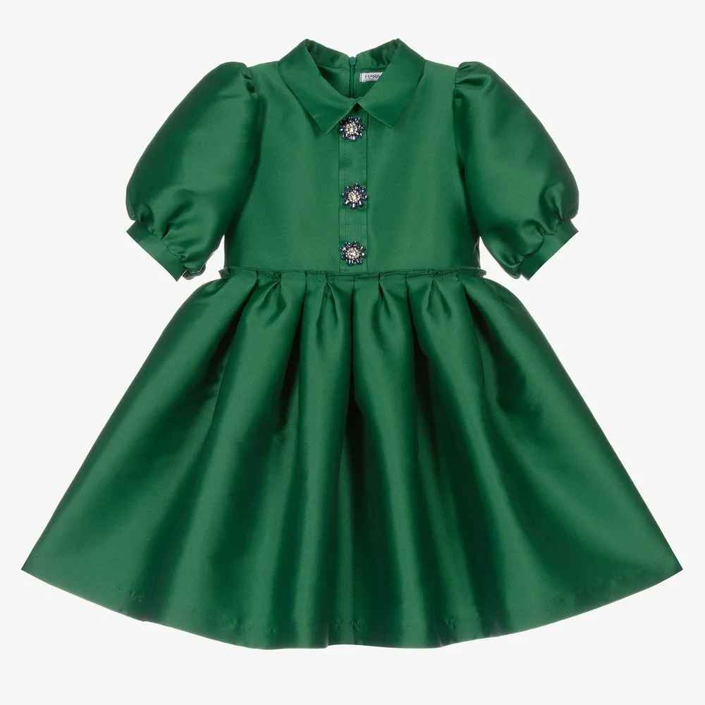 

Christmas Birthday Baby Children Kids Toddler Girls Half Sleeves Vintage Elegant Green Dresses Clothing Outfit
