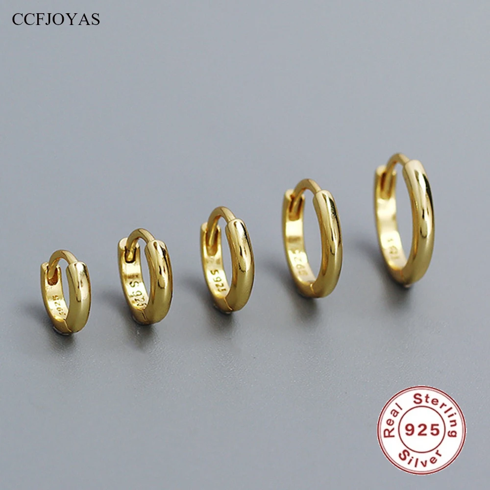 CCFJOYAS 925 스털링 실버 후프 귀걸이 – 18k 골드 도금, 패션 쥬얼리 (5mm, 6mm, 7mm, 8mm, 9mm 옵션)