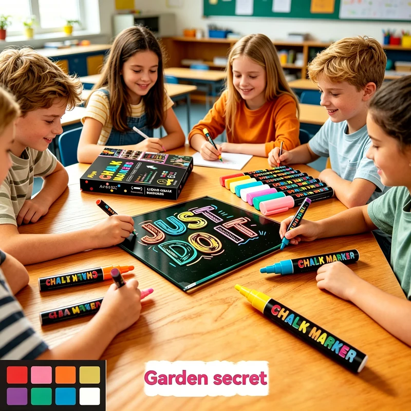 8 Colors 6mm Erasable Chalk Markers, Washable Wet Erase Neon Pens for Blackboard, Glass, Window & Sign Writing