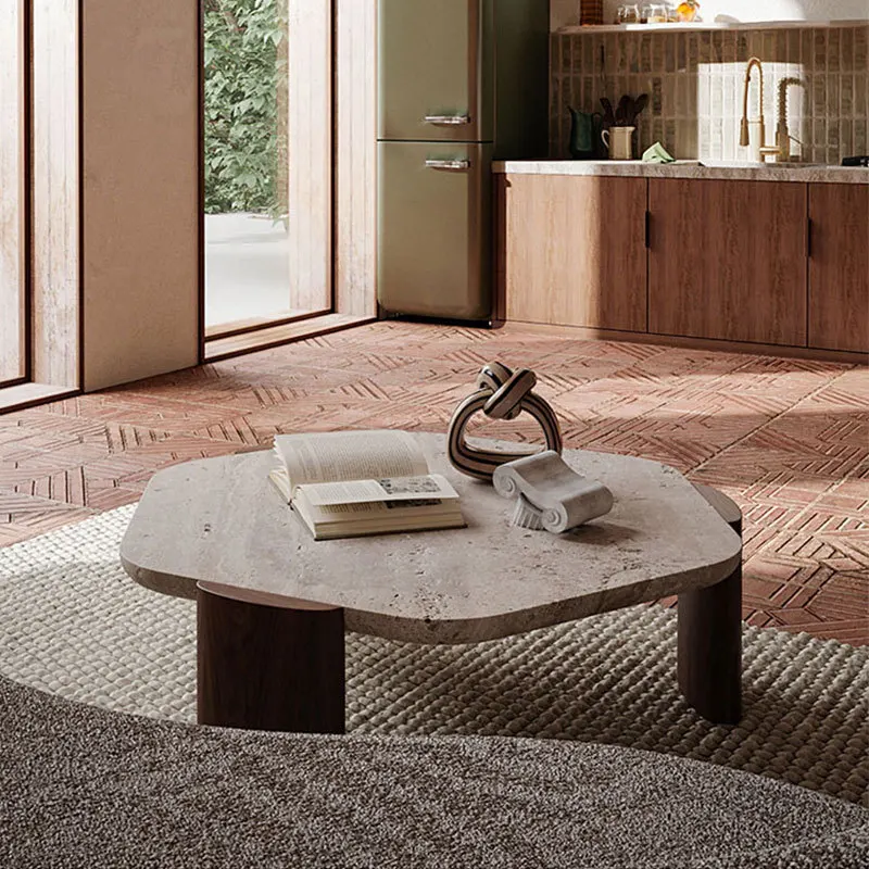 Internet celebrity style simple modern small apartment household living room marble famous tea table solid wood short table