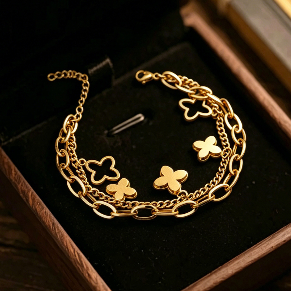  Women's Stainless Steel Double Layer Chain Bracelets Jewelry, Party Gifts, and Accessories with Free Shipping Wholesale 