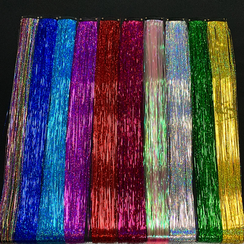 Extensiones de Cabello Sintético Tinsel Arcoíris Clip In Brillante Glitter Postizo para Mujeres Fiesta Cosplay DIY Accesorio de Cabello 3