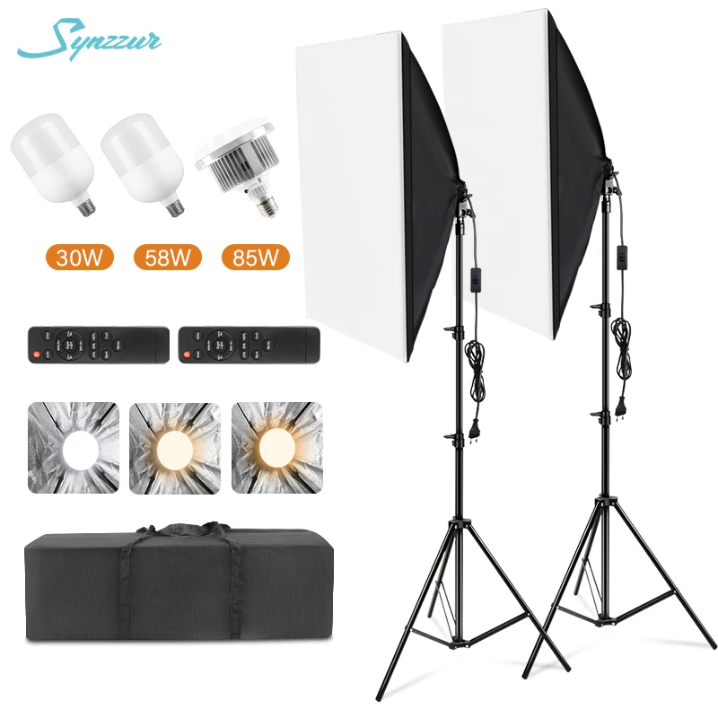 

Softboxes 30w 58w 85w Light Temps Led Brightness Studio Softbox Kit Photography With Remote Change The Color Box For Shoot Photo