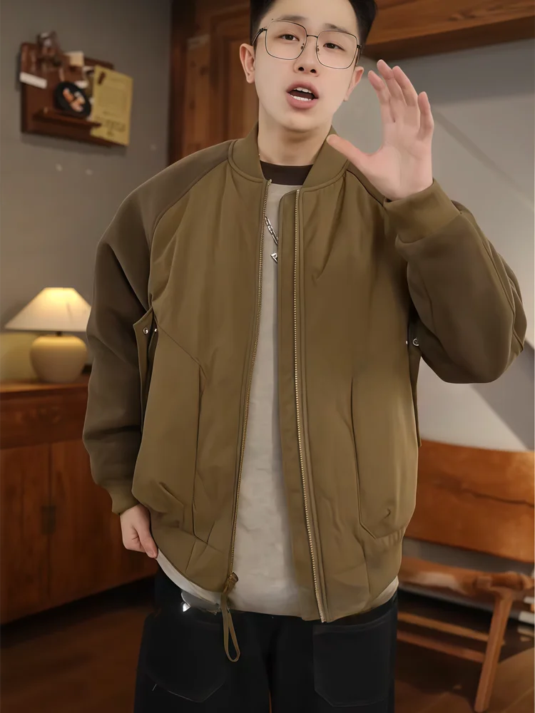 

Мужская куртка с хлопковой подкладкой Thiened на подкладке, большой бейсбольный воротник, теплая верхняя одежда, длинная застежка-молния C...