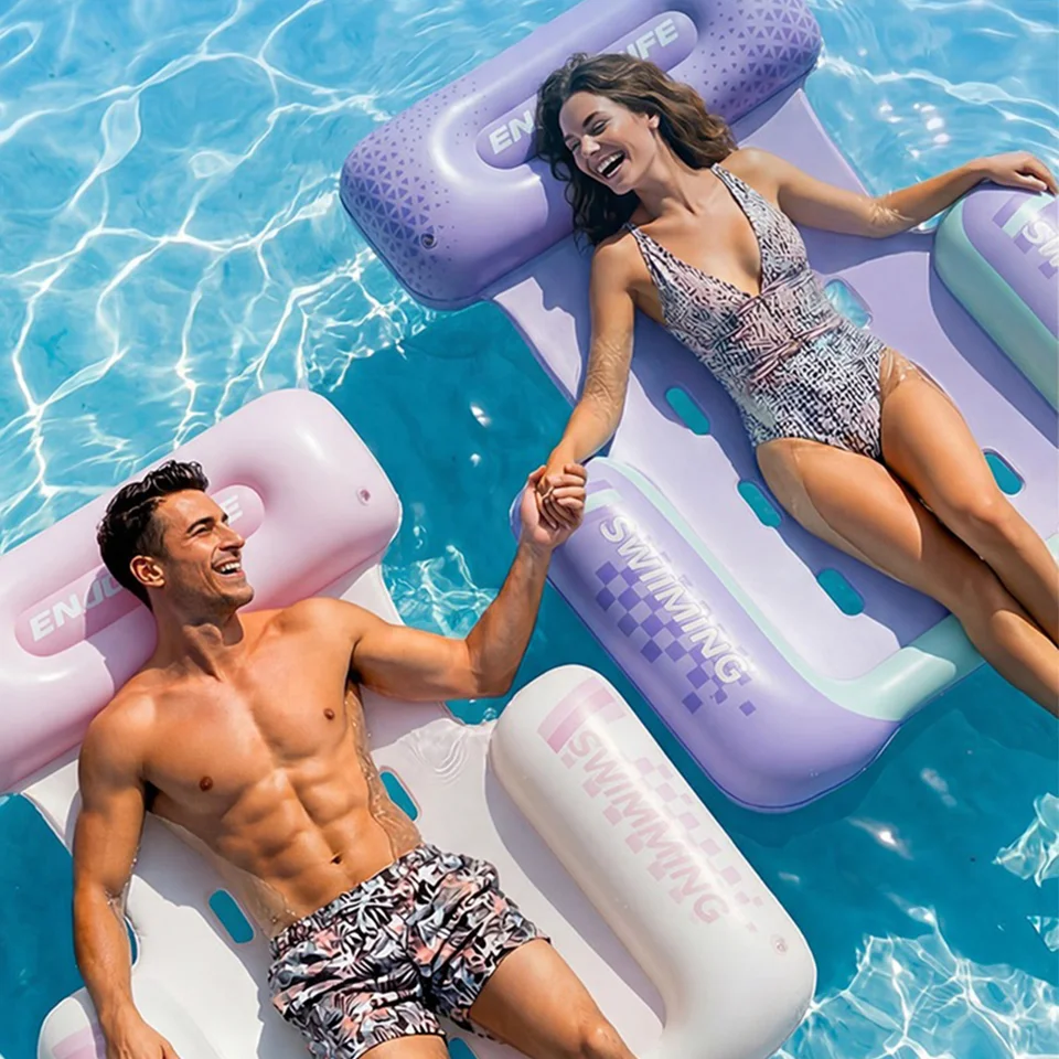 

Inflatable Floating Mat,Non-Defrom Air Raft with High Buoyancy,Cool Mesh Seat & Pillow,Anti-Tip Foldable Water Lounge Chair FY-5