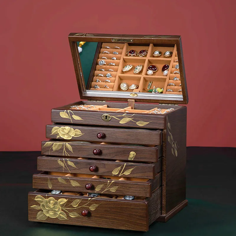 

Large Capacity Solid Wood Jewelry Box Elegant Storage Case for Bracelet Necklace and Ornaments Household Goods