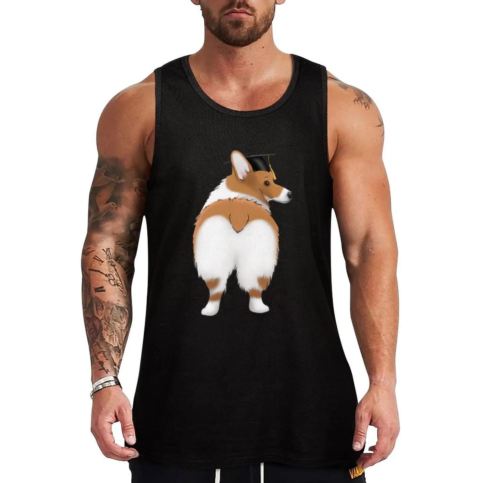 

Cute Corgi Butt Graduation Corgi Wearing a Graduation Hat Tank Top Urban Casual Tank Top Streetwear Sleeveless Shirt