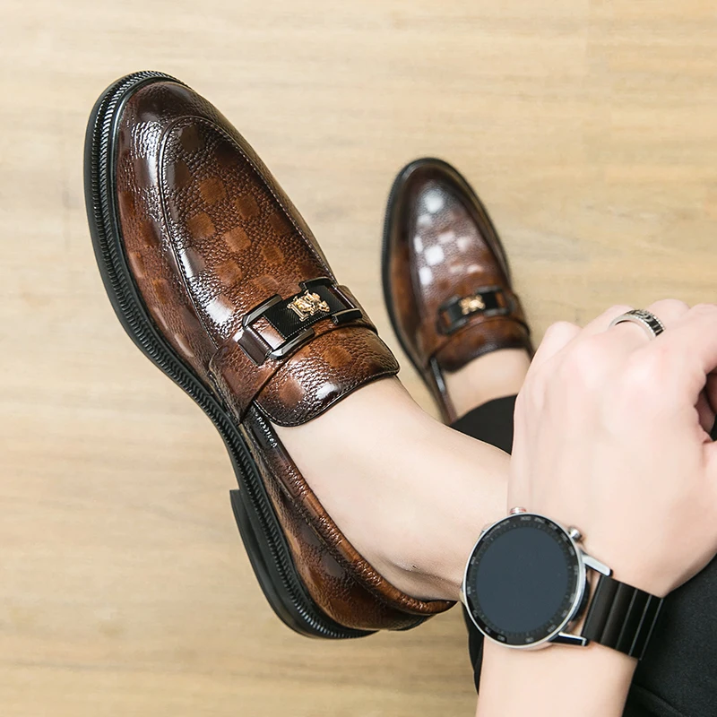 Leather loafer bean shoes British business casual slip-on leather shoes for men Breathable young hair stylist formal men