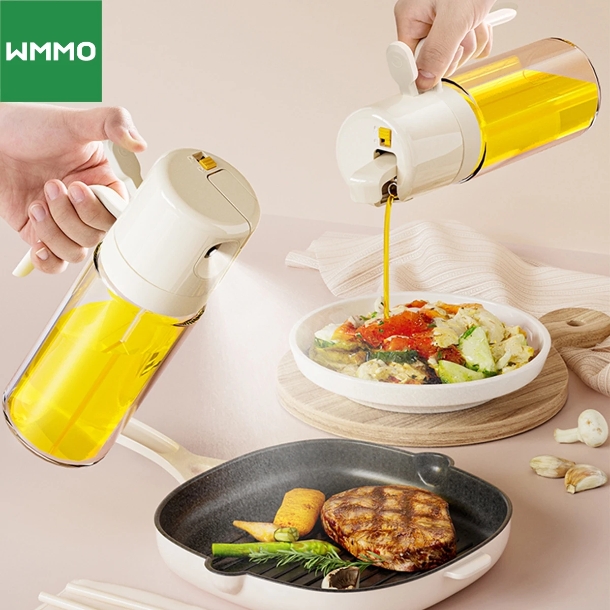 WMMO 550ml Duel Mode Spray & Pouring Oil Glass Dispenser Automatic Pouring and Return Design Kitchen Olive Oil Bottle